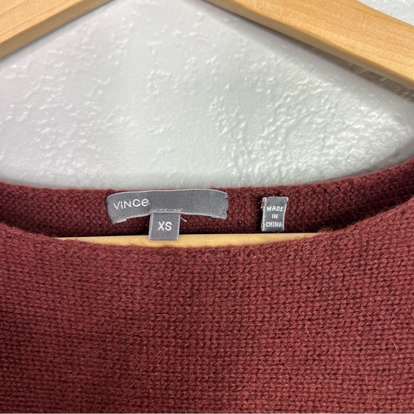 Vince Burgundy Long Sleeve Boat Neck Knit Sweater sz xs wool cashmere - Picture 5 of 6